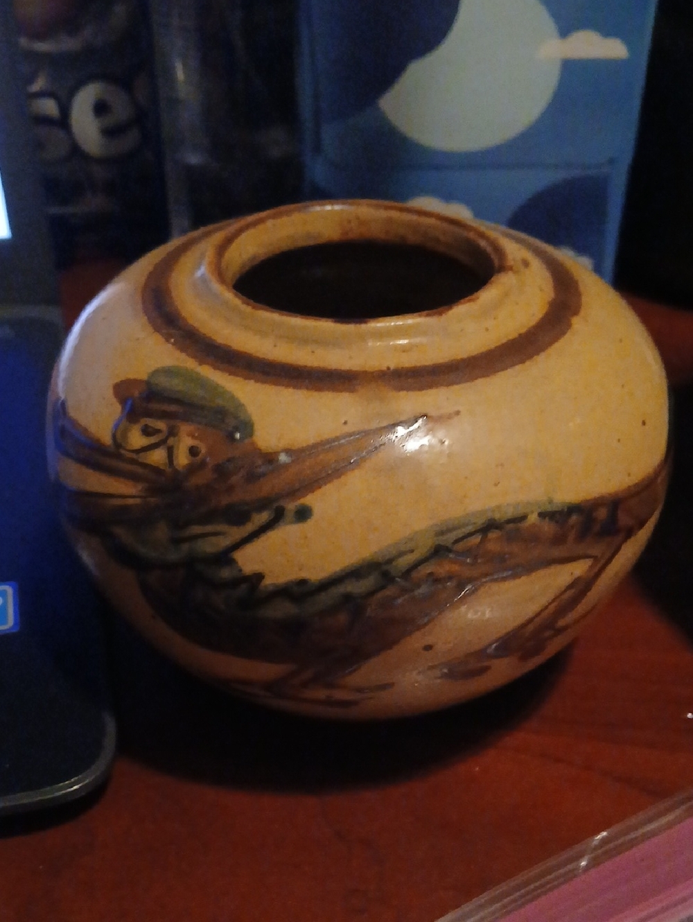 Hand-Painted Ceramic Pottery Vase in Cream and Brown